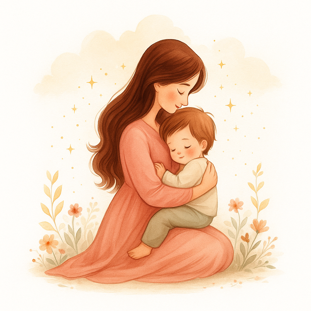 Gentle mom hugging child